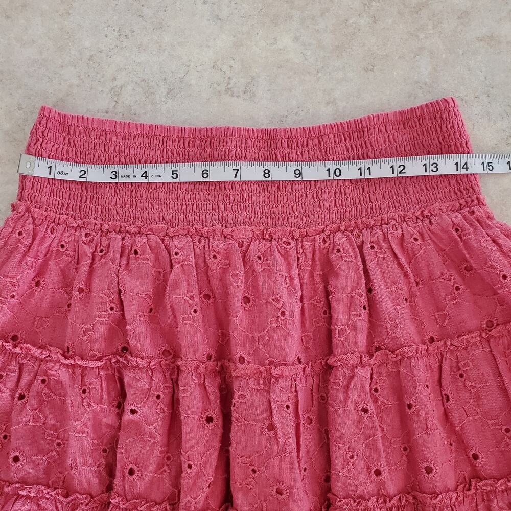 American Eagle Pink Tiered Cotton Eyelet Skirt Size M - Picture 5 of 8